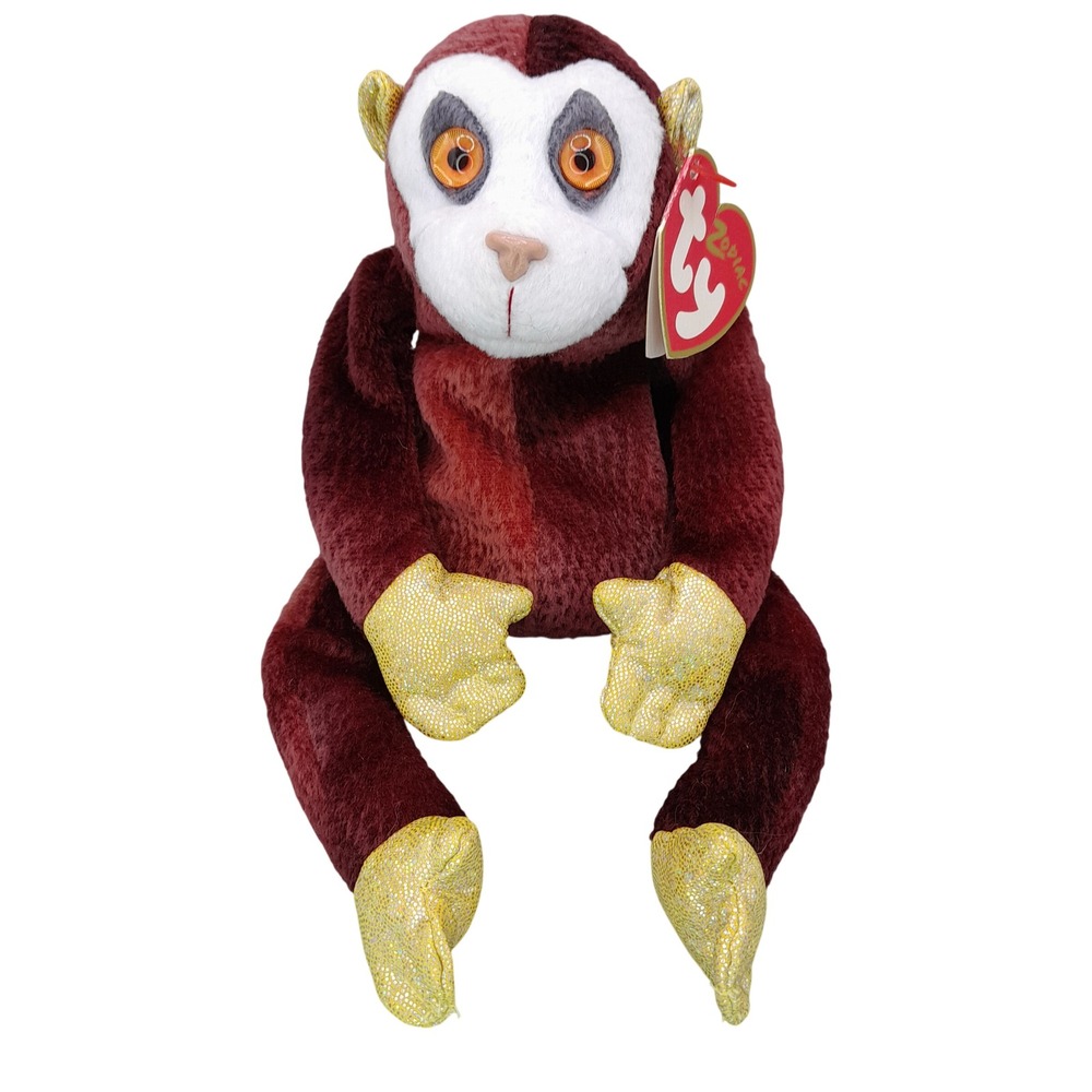 Ty Beanie Babies Zodiac Monkey Plush Burgundy Red Gold 2000 Collectible Toy